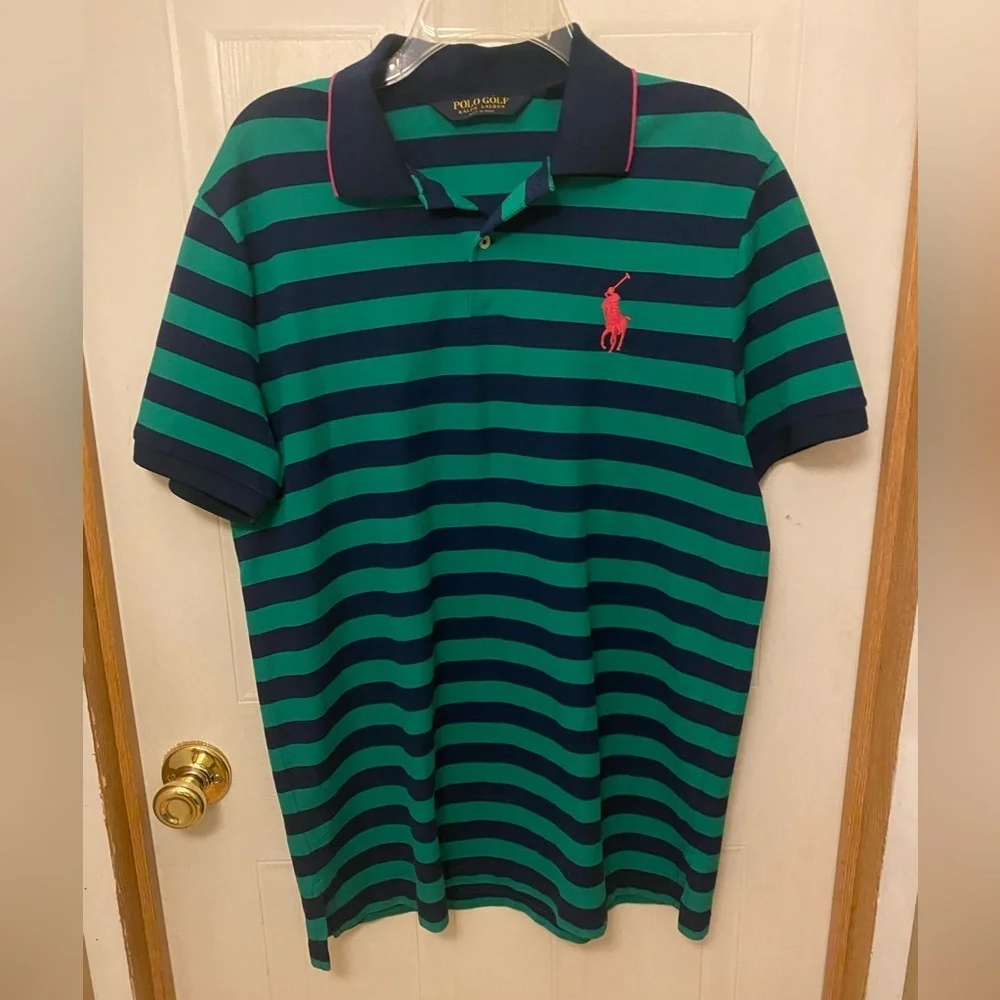 Polo Ralph Lauren Green/Pink Rugby Stripe Polo with Large Pony L